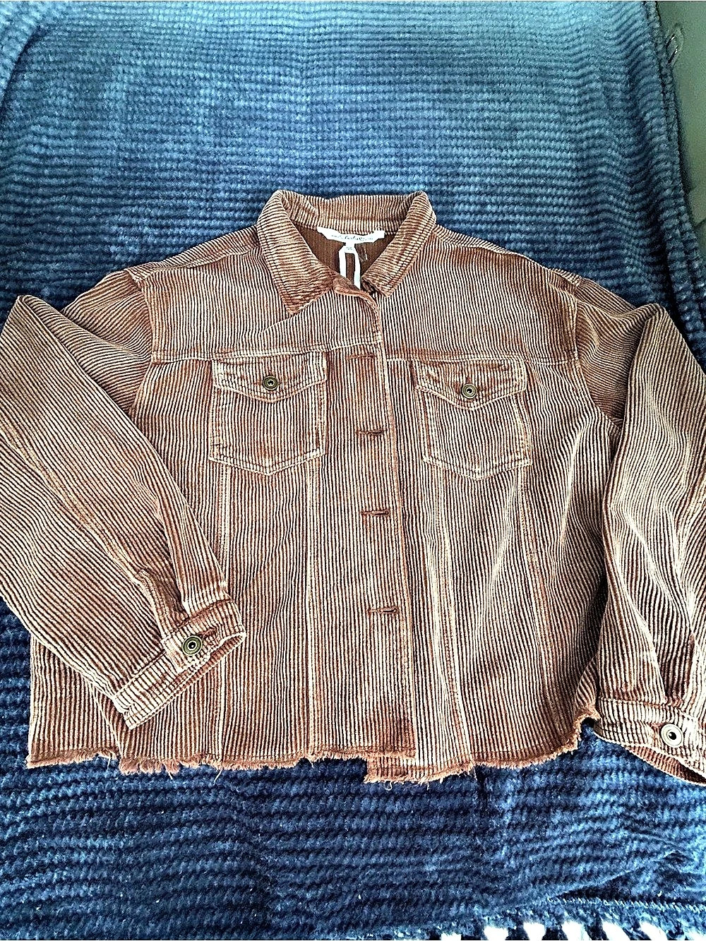 Charlie B Washed Out Corduroy Jacket Striped Corduroy Jacket in Brown Size XL